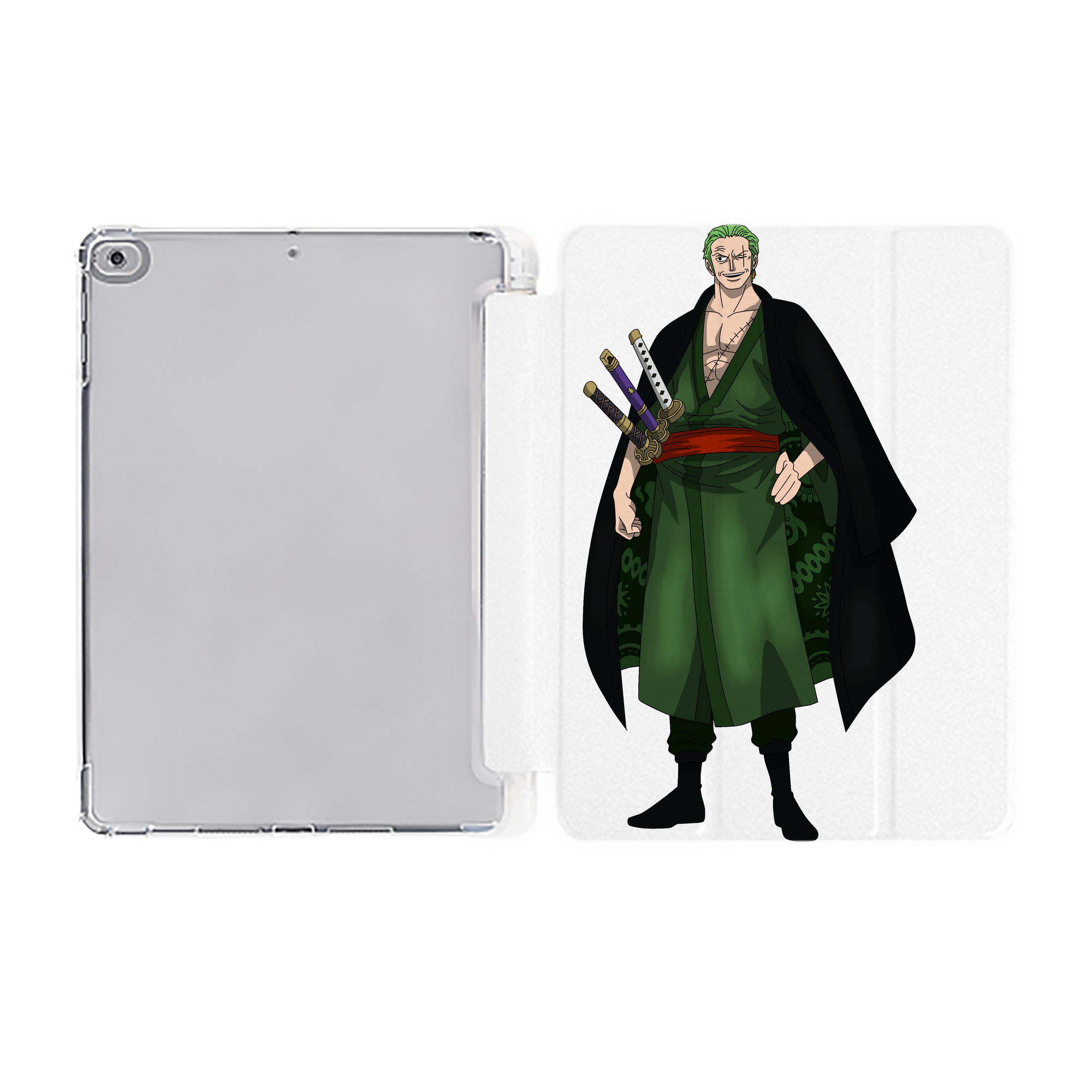 （画像用） ワンピース ロロノア・ゾロ ONE PIECE Roronoa Zoro IPad ケース ペン収納付き 三つ折りスタンド PUレザー×シリコン 対応機種9.5/10.5/10.9インチ